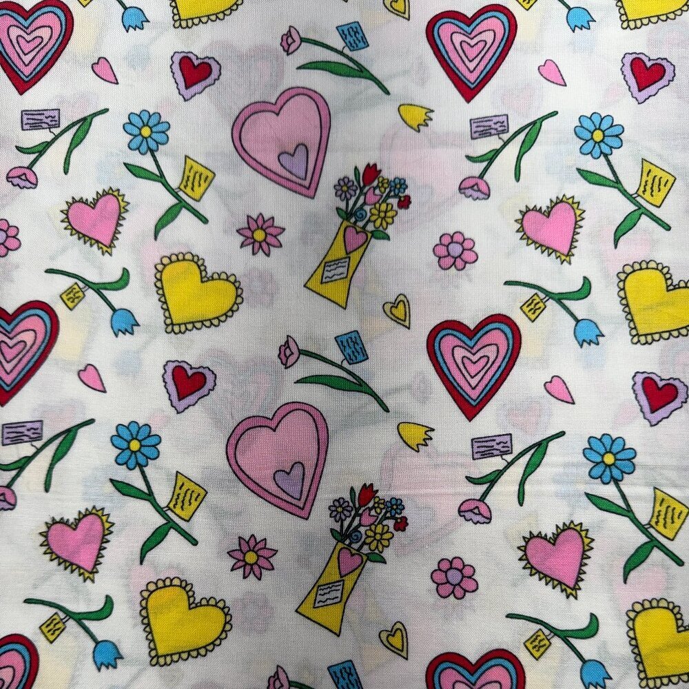 1 1/2 yards Hearts and Flowers Cotton Quilt Fabric #628